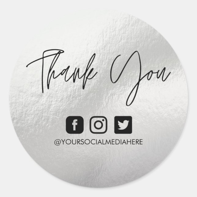 Silver Custom Thank You Business Classic Round Sticker (Front)