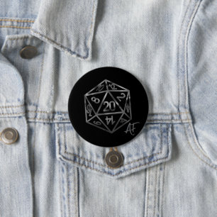 Silver D20 Crit AF   PNP Tabletop Role Player Dice 7.5 Cm Round Badge
