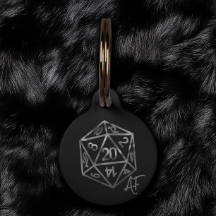 Silver D20 Crit AF   PNP Tabletop Role Player Dice Pet Tag