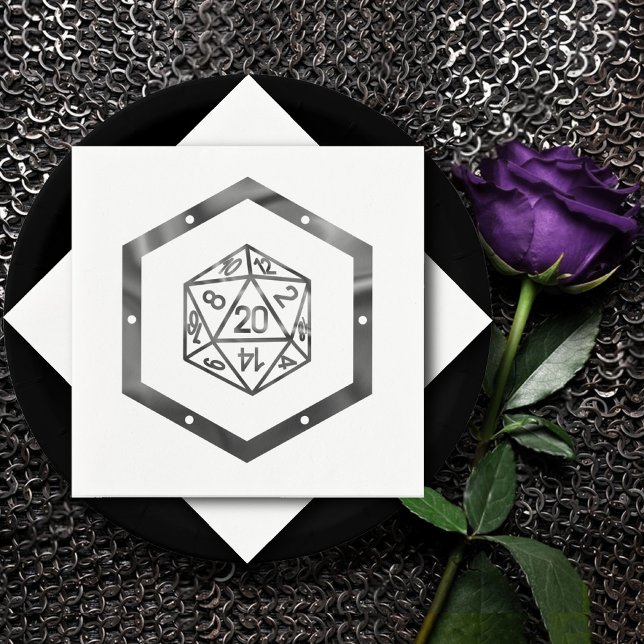 Silver D20 Crit | PNP Tabletop Role Player Dice Napkin (Creator Uploaded)