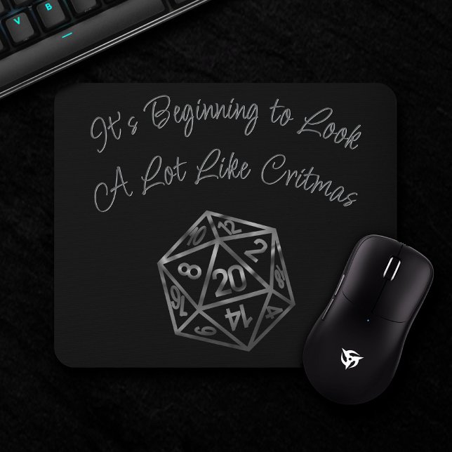 Silver D20 Critmas | PNP Tabletop Role Player Dice Mouse Pad (Creator Uploaded)