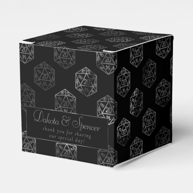 Silver D20 Pattern | PNP Tabletop Dice Thank You Favour Box (Front Side)