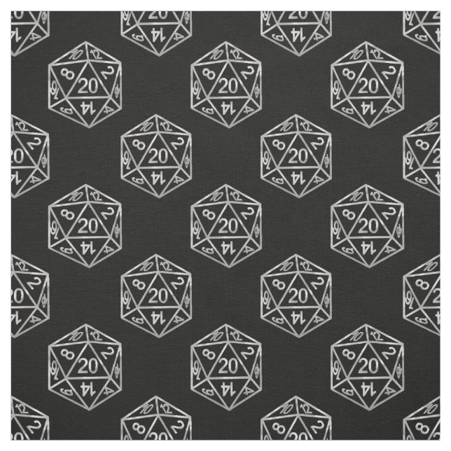 Silver D20 Pattern | PNP Tabletop Role Player Dice Fabric (Swatch)