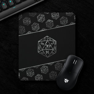 Silver D20 Pattern   PNP Tabletop Role Player Dice Mouse Pad