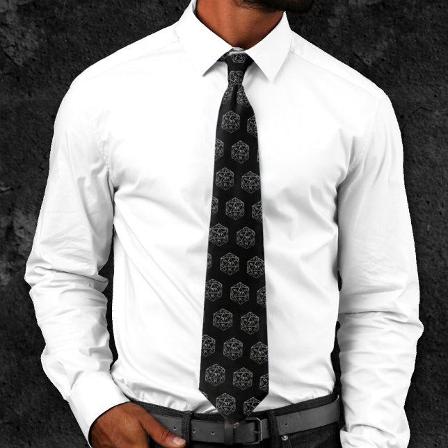 Silver D20 Pattern | PNP Tabletop Role Player Dice Tie (Creator Uploaded)