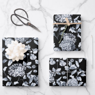 Silver Dahlias Floral Vine Choose Background Colou Wrapping Paper Sheet