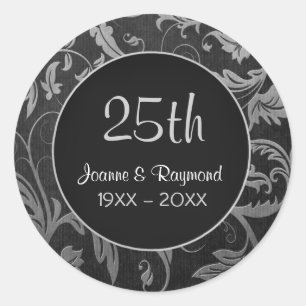 Silver Damask 25th Anniversary - Customise Classic Round Sticker
