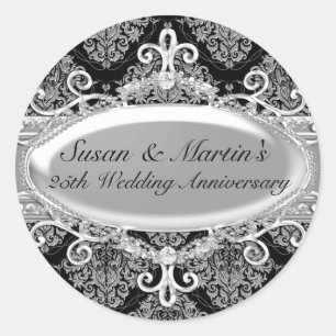 Silver Damask 25th Wedding Anniversary Sticker