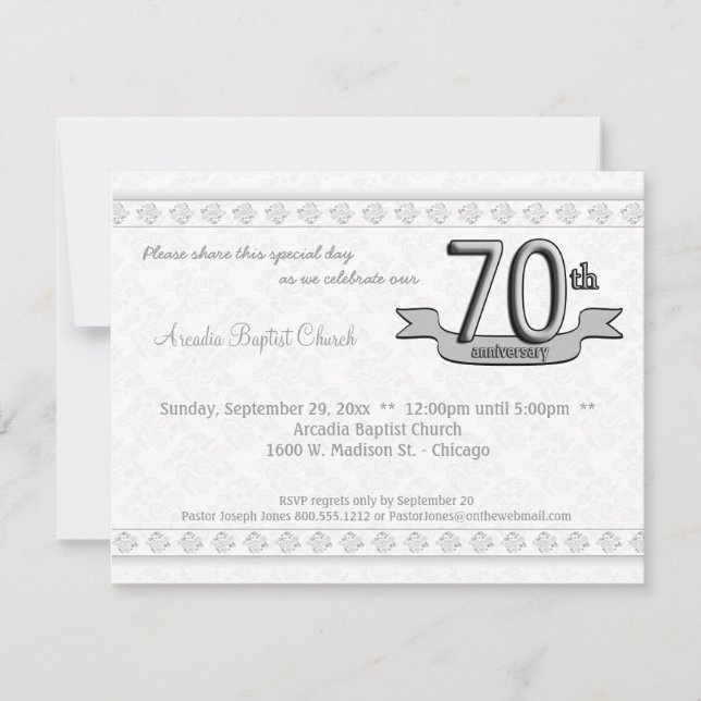 Silver Damask 70th Anniversary Celebration Invite (Front)
