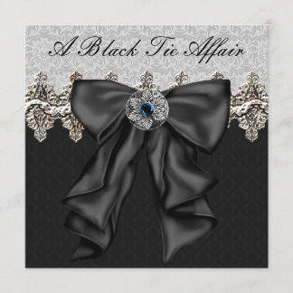 Silver Damask Black Tie Formal Corporate Party Invitation