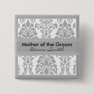 Silver Damask Bridal Party - Mother of the Groom 15 Cm Square Badge