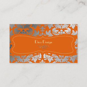 Silver damask/Burnt orange/chocolate Business Card