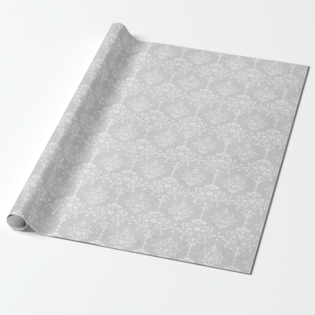 SiLVER DAMASK ELEGANT BIRTHDAY WEDDING WRAP Wrapping Paper (Unrolled)