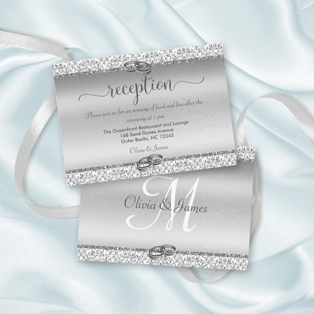 Silver Damask Elegant Wedding Reception Enclosure Card (Creator Uploaded)