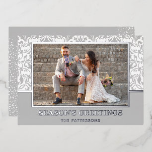 Silver Damask Foil Holiday Card