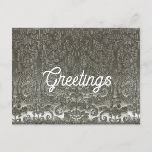Silver Damask Greetings Postcard