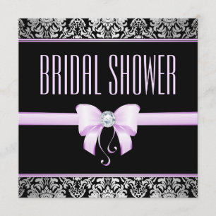 Silver Damask, Lilac Bow & Diamond Bridal Shower Invitation