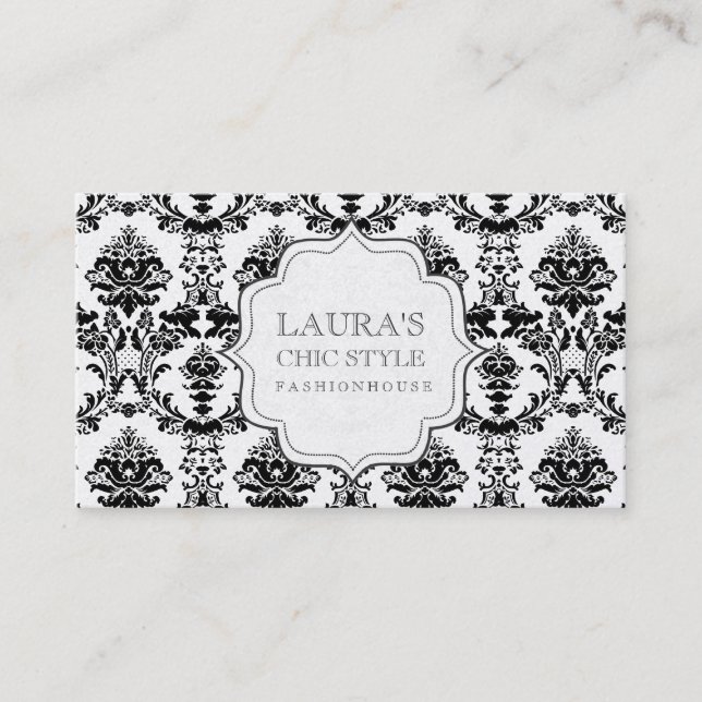 SILVER Damask Modern Chic Stylish Fashion Business Business Card (Front)