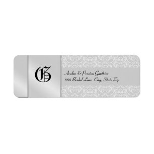 Silver Damask Monogram Black Wedding Address Label Return Address Label