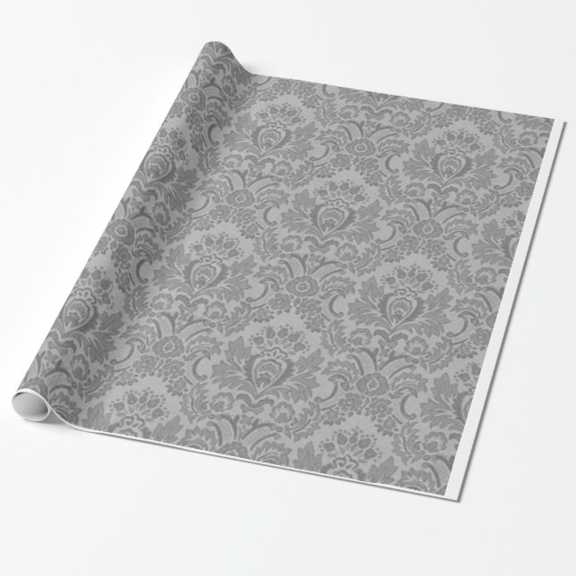 Silver Damask Pattern Wrapping Paper (Unrolled)