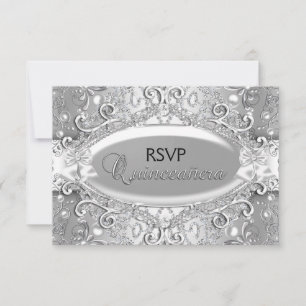 Silver Damask Pearl Quinceanera RSVP Card