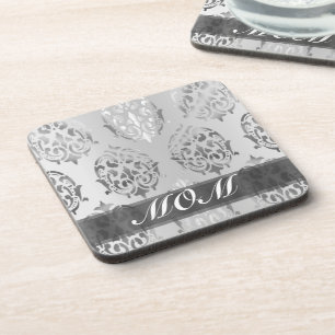 Silver damask personalised mum coaster