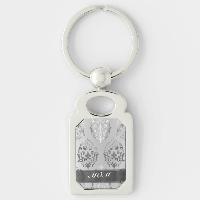 Silver damask personalised mum key ring (Front)