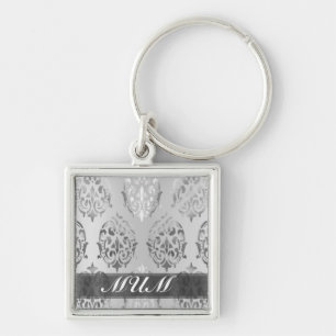 Silver damask personalised mum key ring