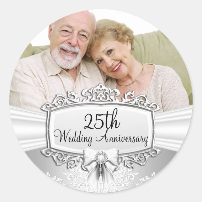 Silver Damask Photo 25th Anniversary Sticker (Front)