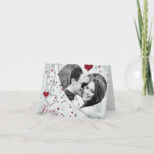 Silver Damask Photo Heart Notecard