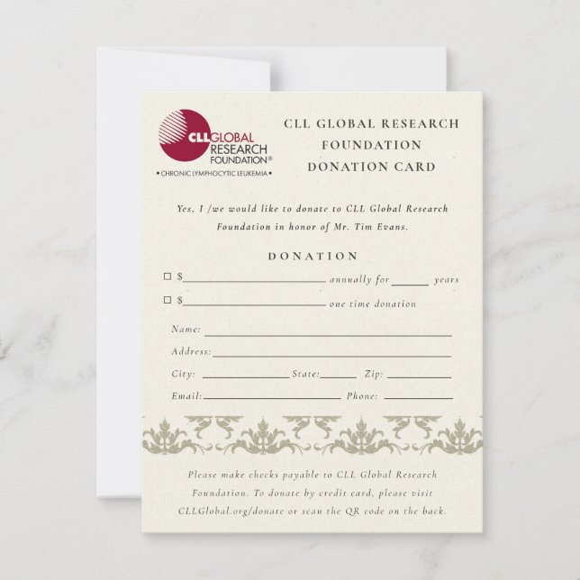 Silver Damask Seminar Event, QR Code Donation Invitation (Front)