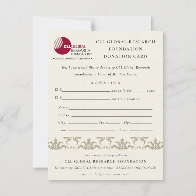 Silver Damask Seminar Event, QR Code Donation Invitation (Front)