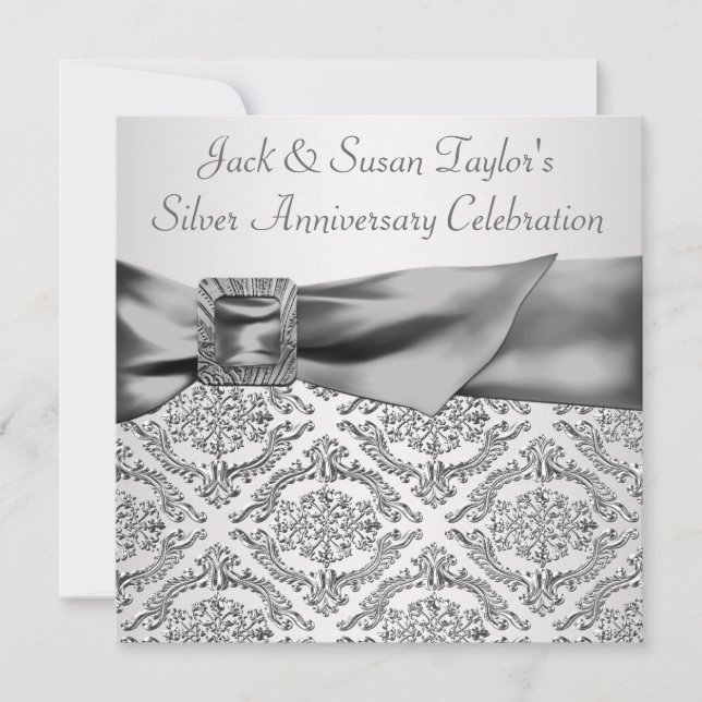 Silver Damask Silver 25th Anniversary Party Invitation (Front)