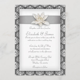 Silver Damask Wedding Invitations