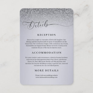 Silver Damask Wedding Reception Details Card