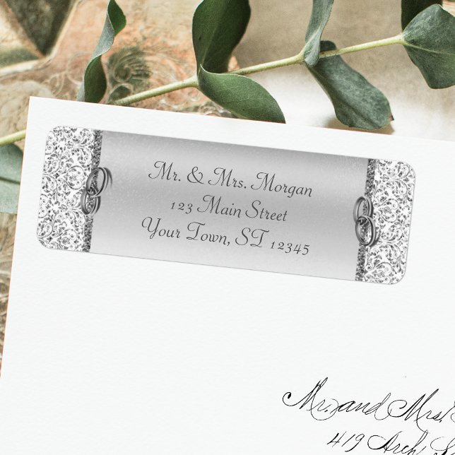 Silver Damask Wedding Return Address Label (Creator Uploaded)
