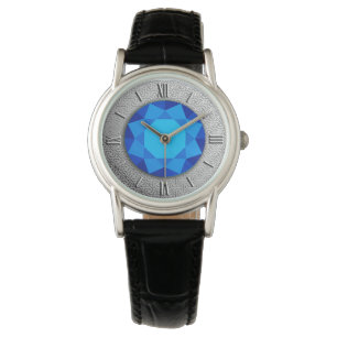 Silver Damask with a faux blue sapphire gem Watch