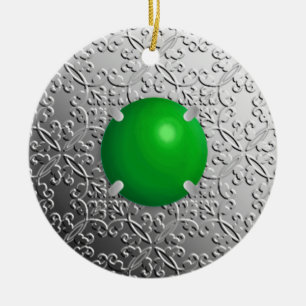 Silver Damask with a faux jade gemstone Ceramic Ornament