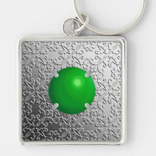 Silver Damask with a faux jade gemstone Key Ring