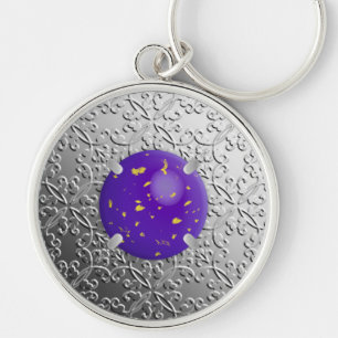 Silver Damask with a faux lapis lazuli gemstone Key Ring