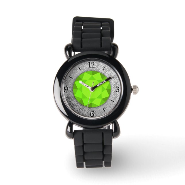 Silver Damask with a faux peridot gemstone Watch (Front)