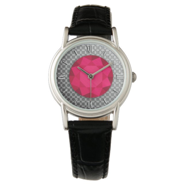 Silver Damask with a ruby gem / jewell Watch (Front)