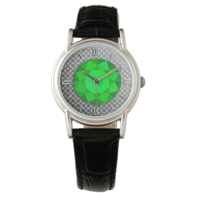 Silver Damask with an emerald gem / jewell Watch (Front)