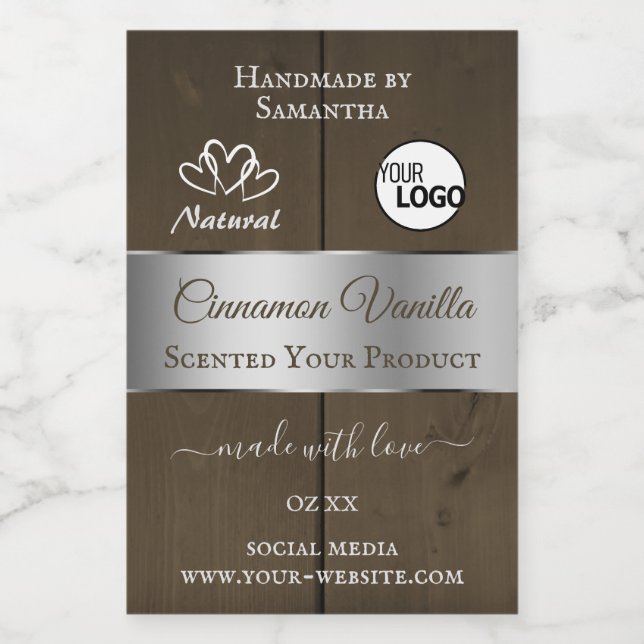 Silver Dark Brown Wood Grain Product Labels Logo (Single Label)