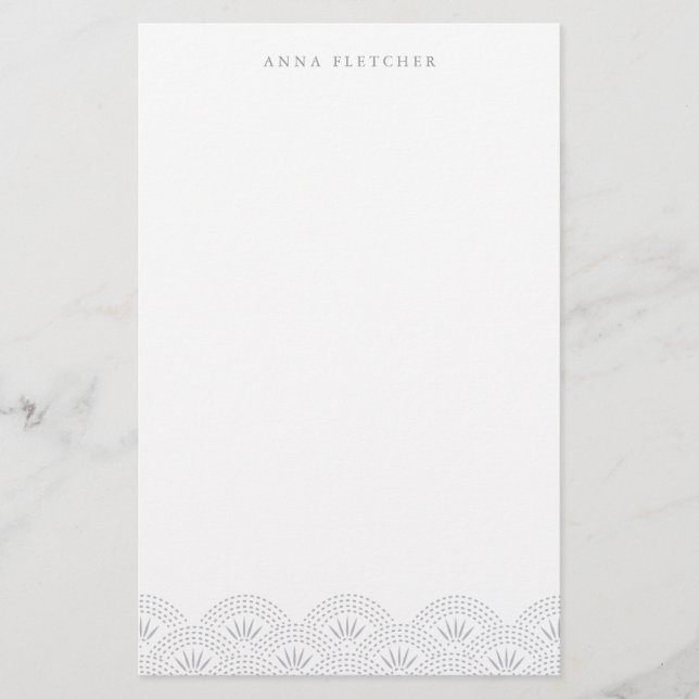 Silver - Deco Seigeiha Personalised Stationery (Front)