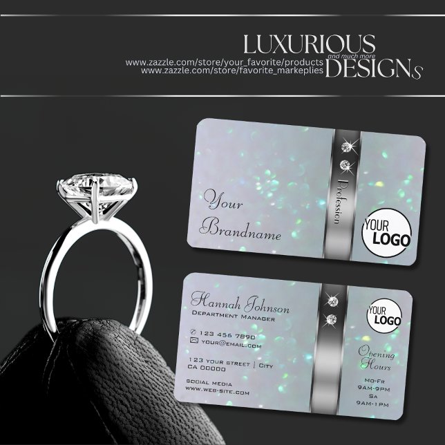 Silver Decor Light Blue Pearl Glitter Logo Jewels Business Card (Creator Uploaded)