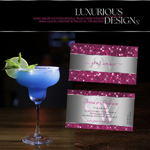 Silver Decor Pink Glitter Sparking Stars Initials Business Card