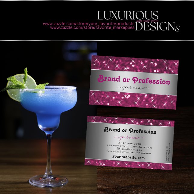 Silver Decor Pink Glitter Sparking Stars Stylishly Business Card (Creator Uploaded)