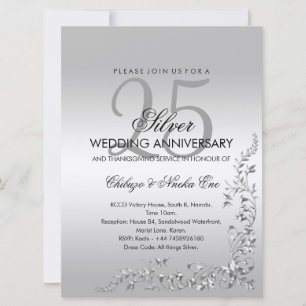 Silver Decoration 25th Wedding Anniversary Invitat Invitation