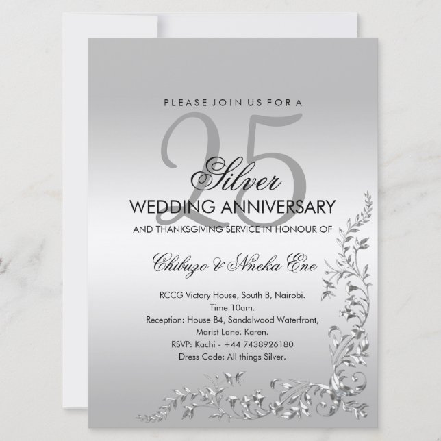 Silver Decoration 25th Wedding Anniversary Invitat Invitation (Front)